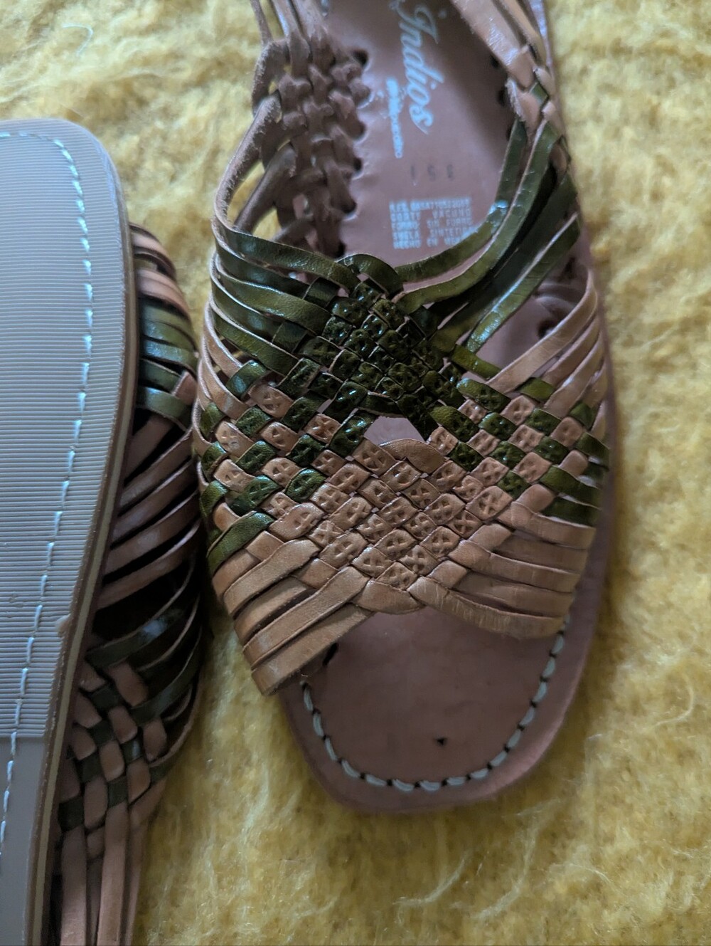 Handwoven Leather Huarache Sandals - Brown & Green